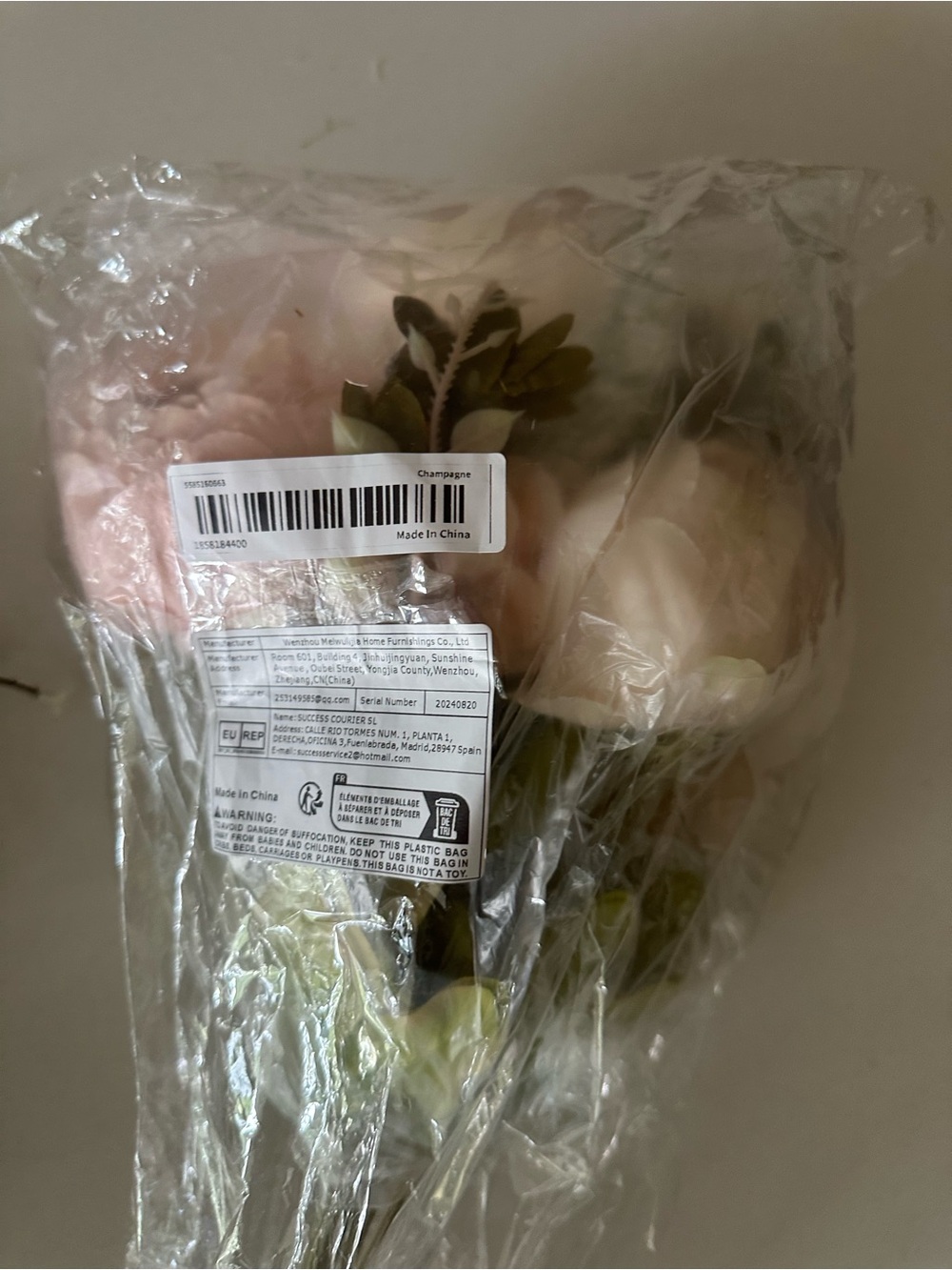 Champagne Faux Peony Stems by